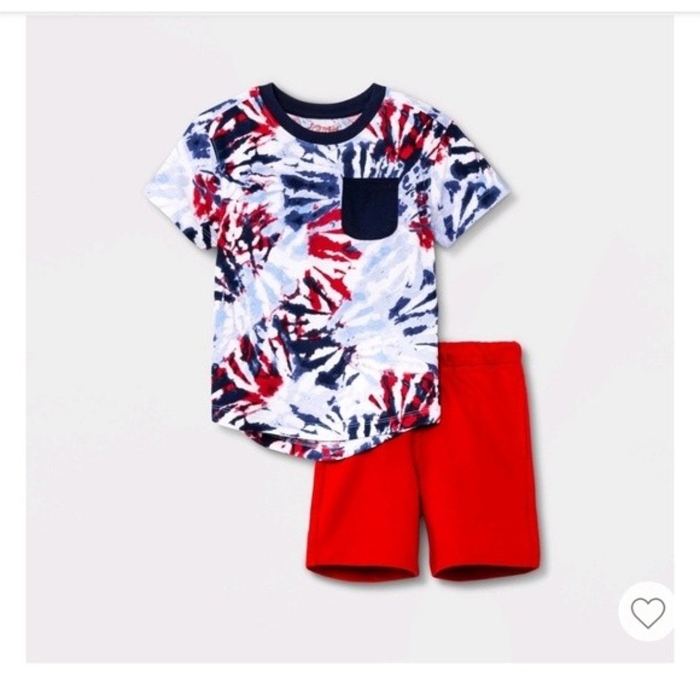 Cat & Jack Tie Dye Jersey Knit Short Sleeve T Shirt & French Terry Shorts